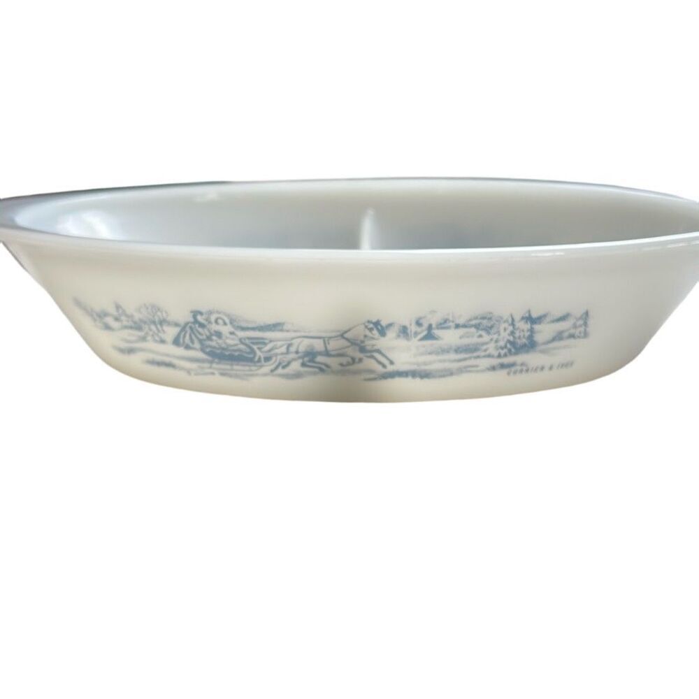 Vintage Glasbake divided dish Currier & Ives